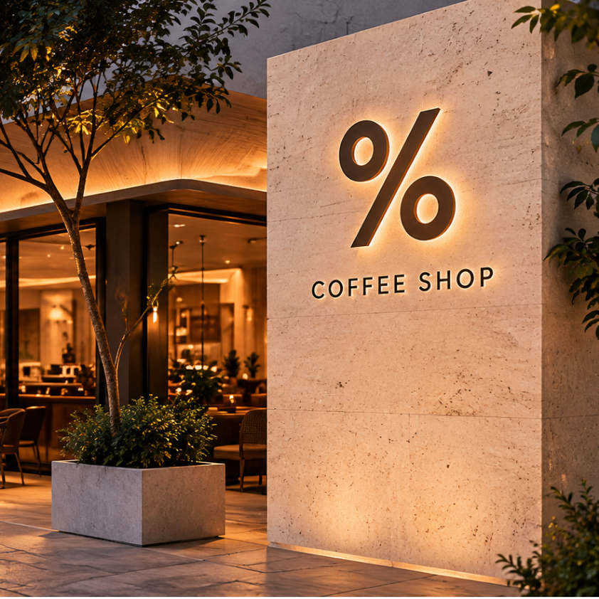% coffee shop logo